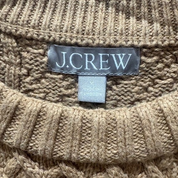 J Crew Cable Knit Sweater Camel Crew Neck Long Sleeve Cotton Women's Medium - Picture 3 of 5